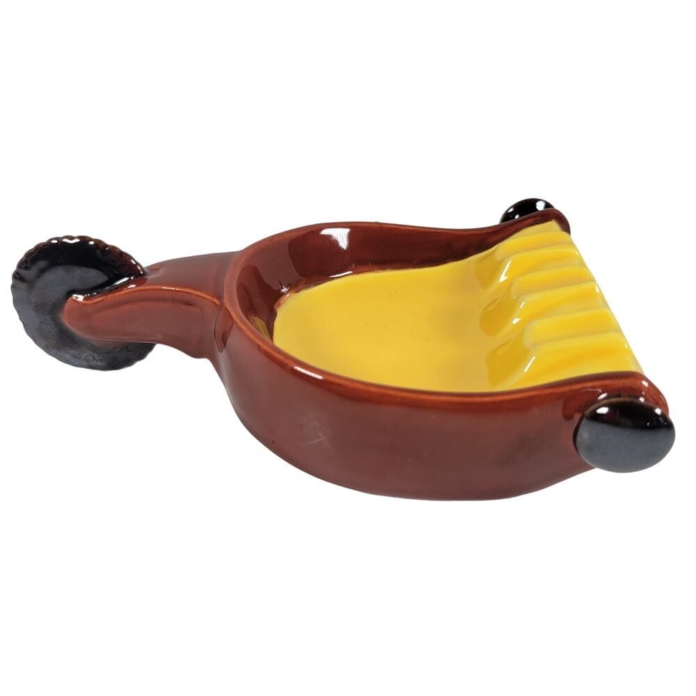 Vintage Yellow and Brown Spur Ashtray with Handle, Mid-Century Modern Farmhouse
